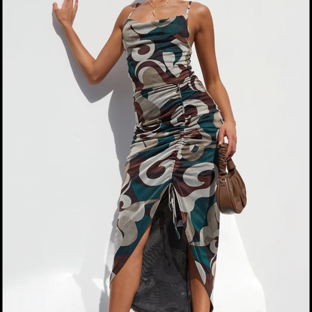 PRETTYLITTLETHING Abstract Cowl Neck Dress